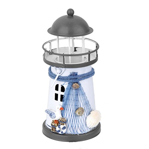 Winomo Lighthouse Natical Marine Model, Nautical Decor, Tealight Holder With Mediterranean Style Hand Painted Fish Net Shell Buoy #TOP23