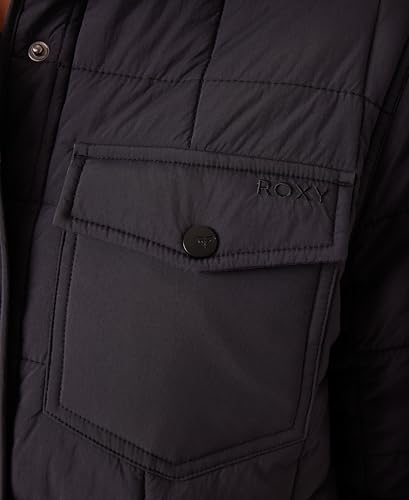 Roxy Women's Alpine Reversible Quilted Shirt Jacket – Oversized Fit, Primaloft® Insulated, PFAS-Free, Black, Large