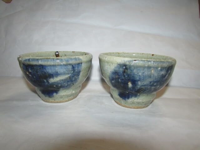 会津若松 旧家 蔵出し 河井寛次郎風 染付け 湯飲み茶碗 ２客 珍品