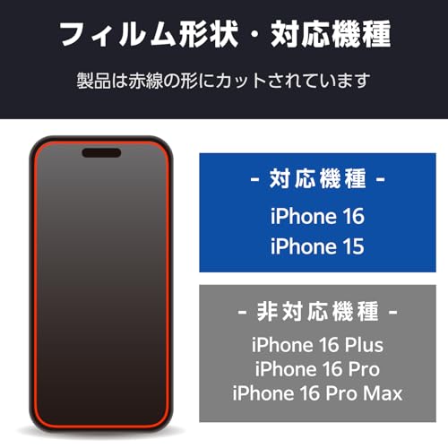 エレコム iPhone 16 ガラスフィルム 強化ガラス 硬度10H 超強靭 強度2倍 衝撃・角割れに強い 指紋がつかない 気泡が入らない 【ガイド枠付き】 [iPhone 15対応] PM-A24AFLGH