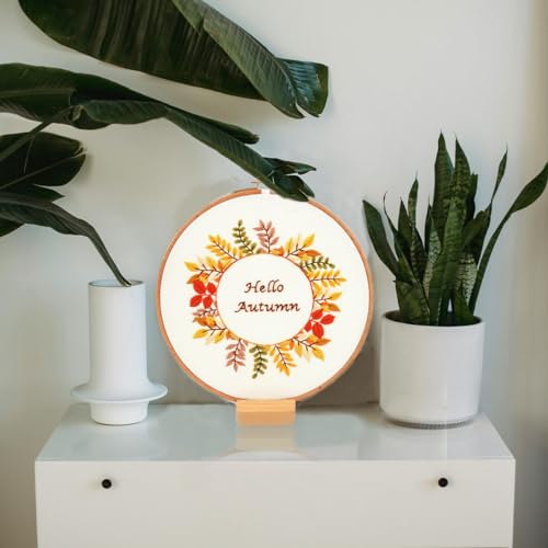 Image of FONNUY Embroidery Kit for Beginners，Plants Flowers Pre-Stamped Pattern Kits for Adults with Hoop (Hello Autumn)