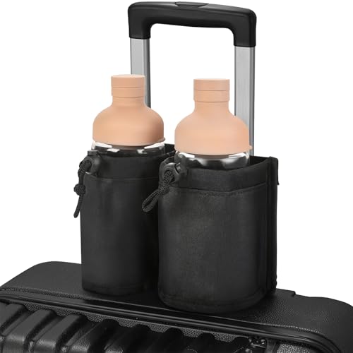 Luggage Cup Holder for Suitcases,Travel Must Haves,Free Hand Drinks Carrier Coffee Mugs Holder,Universal Luggage Accessories for Flight Attendants (Black, Strapless)