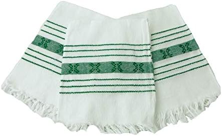 Set of 3 Authentic Mexican Woven Cloth Napkins (servilletas mexicanas) 100% Cotton for Tortilla Warmer (Tortillero), Dish Towels (secadores), Placemats, Fiesta Party Decoration (Dark Green)