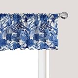 Ambesonne Philodendron Window Valance, Pattern with Tropical Leaves, Curtain Valance for Kitchen Bedroom Decor with Rod Pocket, 54' X 18', Cobalt Blue White