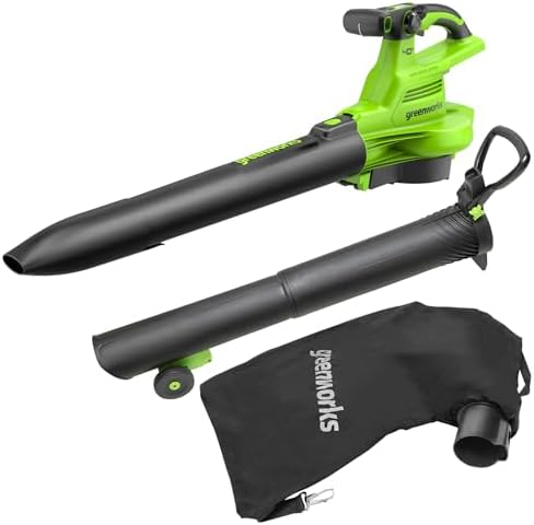 Greenworks 40V Akku Laubsauger/Laubbläser GD40BVII | Bürstenloser Motor, 370 km/h, 850m³/h, 45L Fangsack, OHNE Akku & Ladegerät