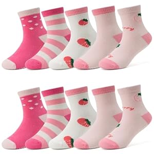 KOWAYI Kinder Stoppersocken Socken Baby 5-10 Pack Mädchen Jungen ABS Söckchen Antirutschsocken Bunt Neugeborene Socks Babysocken Rosa Erdbeere 5P-4-7T