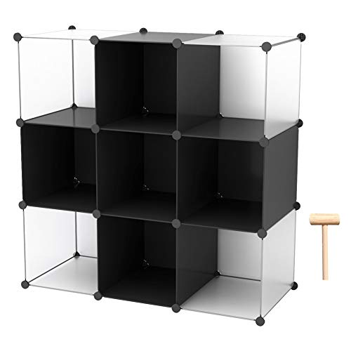 C&AHOME Cube Storage Organizer, 9-Cube Shelves Units, Closet Cabinet, DIY Plastic Modular Book Shelf, Ideal for Bedroom, Living Room, Office, 36.6" L x 12.4" W x 36.6" H Black Cross