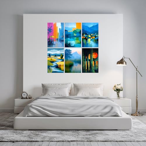 Image of SiddArtify Abstract Landscape Wall Art Prints Set - Modern Art Poster Decor for Living Room Bedroom Office - 8x12 Sticker Pack of 6