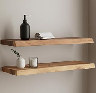 Set of 2 - Live Edge Solid Wood Floating Shelves – 24″×8″×1.5″