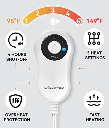 Warm Storm Heating Pad For Back Pain Relief,Double Flannel 12" X 24", Electric Heating Pads For Cramps With 4 Hours Auto Shut Off, 5 Heat Settings,Moist Dry Heat Options,Machine Washable #TOP2