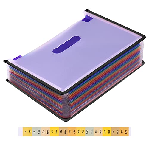 Pasta de arquivo expansível com 24 bolsos, organizador de arquivos em tamanho carta a4, cor arco-íri