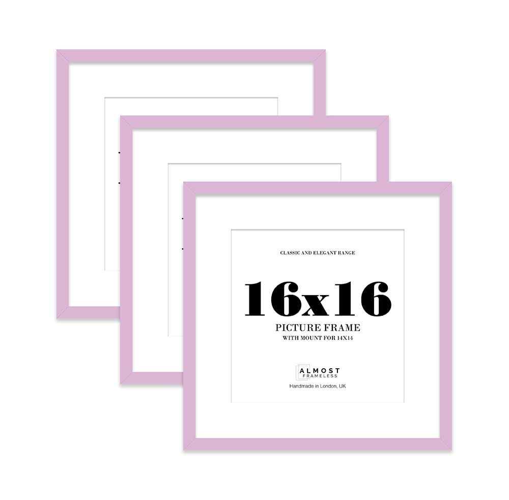 16x16 Lilac Picture Frame with Mount for 14x14 Photos, Prints - Modern Square Wall Frame, Set of 3