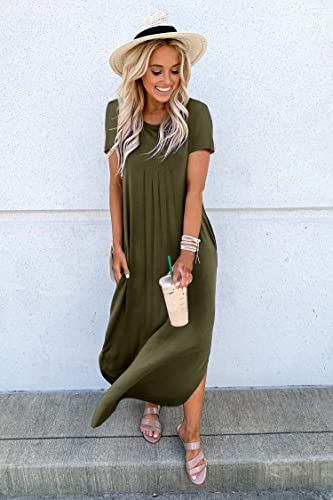 Ekouaer Long Stripe Nightgown Plus Size Sleepwear Lounge Dresses-Army Green S #TOP4