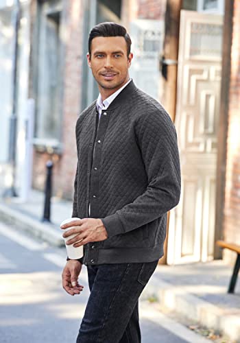 Coofandy Mens Bomber Jackets Casual Slim Fit Cotton Letterman Lightweight Baseball Varsity Coat(Deep Grey,S) #TOP2