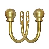 Kowibcl Curtain Holdbacks, Curtain Hooks for Drapes with Screws Wall Mounted, Decorative Drapery Holdbacks for Bedroom Livingroom Office, Gold Ball Finials Curtain Tiebacks (2pcs)
