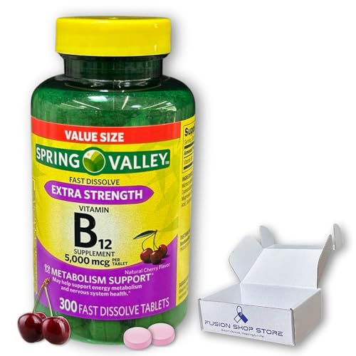 B12 Vitamins 5000mcg- Methylcobalamin Extra Strength Fast Dissolve Tablets Cherry Flavor 300 ct (Pack of 1), Boxed by Fusion Shop Store