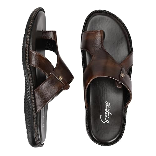 Image of Men's Leather Look Stylish Slippers with Toe Ring for Diwali, Festive & Ethnic Wear | Premium Synthetic Leather Chappals with Cushioned Footbed & Durable Anti-Slip Sole