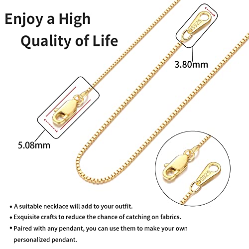 Jewlpire 18K Over Gold Chain Necklace For Women Girls- 0.8Mm Box Chain 925 Sterling Silver Chain Super Thin & Sturdy Women'S Chain Necklaces 16 Inch thumb #3
