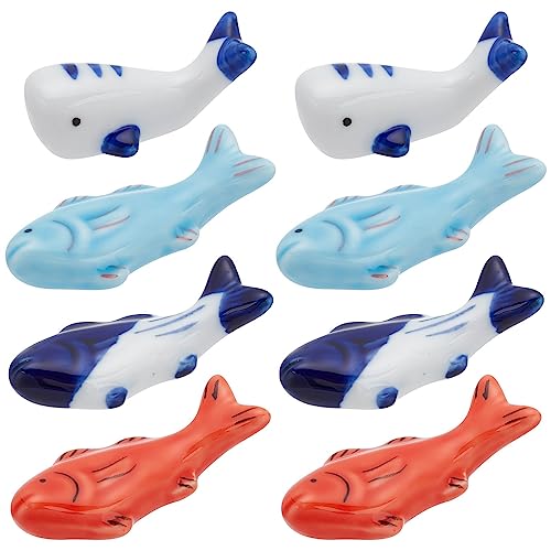 PLIGREAT 8 Pcs Forme De Poisson Repos Baguette Poisson en Céramique Japonaise Petits Ornements Repos Baguette Baguettes Support pour Cuillère Porte-Fourchette Restraunt Décoration De Table De Dîner