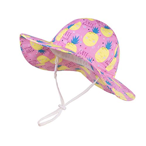 Image of LANGZHEN UPF Beach Sun Protection Hat for Baby Girls Adjustable Toddler Kids Hat Wide Brim Summer Outdoor hat with Chin Strap