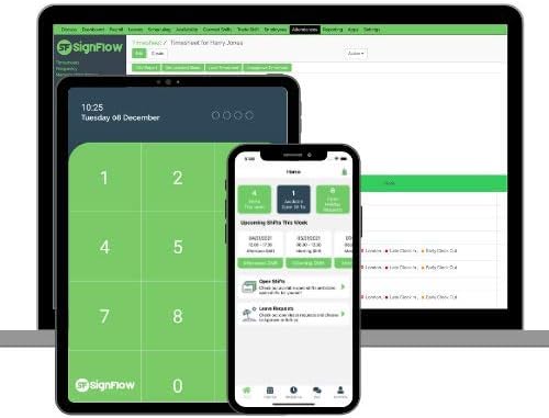 Employee Time and Attendance, Time Tracking Rota Wifi Tablet machine pin or Photo or Face Clocking system Including Cloud Software & UK Support RotaCubed