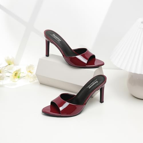 Susanny Mule Burgundy Heels for Women Pointed Open Toe Sexy Slip on High Heeled Sandals Stiletto Dress Comfortable Backless Mules Shoes Wedding Bridal Parties Vacation Casual Office Work Shoes 6.5 by Susanny - Used condition - Image 3