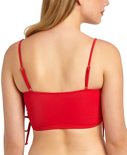 California Waves Top de biquíni juvenil com faixa lateral canelada, Vermelho, M