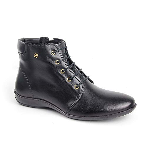 Bota Cano Curto De Amarrar Feminina Preta Couro Perlatto Tamanho:37;Cor:Preto