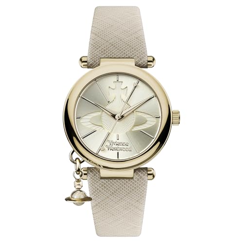 Vivienne Westwood Damski zegarek kwarcowy Orb Pop Display VV006GDCM, biały/szary/złoty, taśma