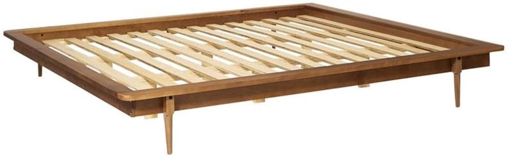 Pemberly Row Mid-Century Solid Wood King Platform Bed Frame, Caramel Finish, 84 x 89 in, Tapered Legs, No Box Spring Required, Boho Style Bedroom Furniture