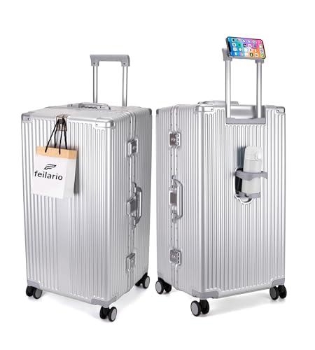 Image of feilario Super Large Aluminum Frame Checked Zipperless Luggage | Zipperless access, PC shell, TSA lock, cup /phone holder and 126L capacity suit dorm moves, moving and long trips