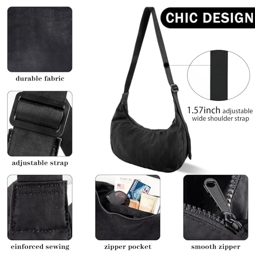 Nylon Crescent Shoulder Bag for Women Men,Crossbody Bag with Adjustable Strap&Dual Interior Zip Pocket3