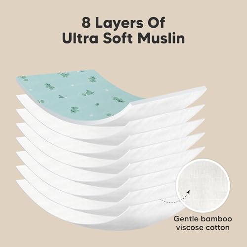 Image of 5-Pack Muslin Burp Cloths Baby Boy, Girl - Very Absorbent Baby Burp Cloth Rags, 8-Layers Viscose Derived from Bamboo Cotton Muslin Towel, Super Soft Spit Up Rags, No Shrink Washcloths (Cosmo)