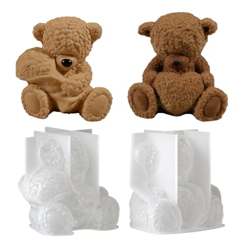 2 PCS Bear Silicone Molds 3D Teddy Resin Molds, Animal DIY Chocolate Making Molds Craft Mould for DIY Cake Decoration, Candle, Soap (Bear)