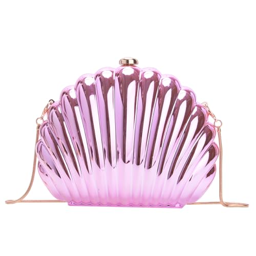 Image of Glitter Seashell Evening Clutch Purse Mini Chain Shoulder Bag Acrylic Shell Pearl Crossbody Bag
