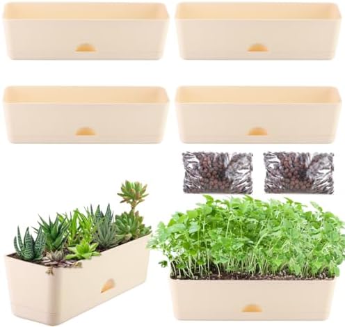 2 Pack Rectangular Planter 15.6 x 5.4 in Self Watering Planter Window Sill Planters Indoor