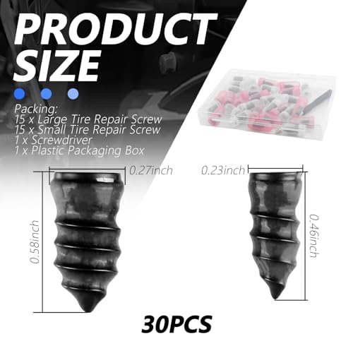 Image of 30PCS Tire Plug Kit,Self-Service Flat Tire Repair Kit Including Screwdriver,Upgraded Thickened Adhesive-Covered Tires Repair Screws for Sudden Flat Tyres Emergencies (30PCS)