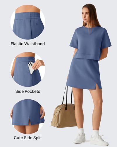 G4Free Womens Skirts Modal Soft Stretchy Elastic High Waistband Front Split Casual Lounge A Line Skirt with Side Pockets (Denim Blue,XL) — view 4