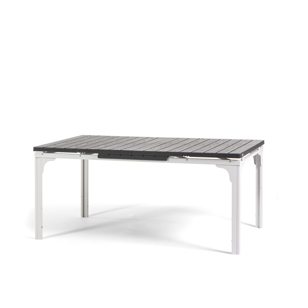 Mesa de exterior/jardín extensible 180/240 x 90 cm con patas de acero y tapa de polietileno efecto madera, hasta 10 personas Thomas XL (blanco/pizarra)
