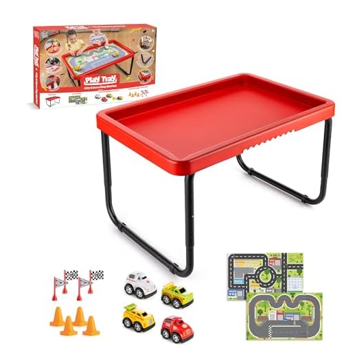PlayTray Activity Table with Play Mat Set, Kids Sensory Play Tray, City and Race Theme Play Mat Set, Kids Messy Play Tray