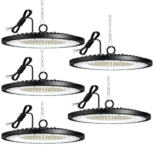 5 PCS 150W UFO LED Lámpara de Alta Bahía,20000LM Focos Led Interior Techo,6500K LED Iluminación de Almacén,IP65 Impermeable Campana Industrial Para Patio,Garaje,Fábrica,Taller lámparas de iluminación
