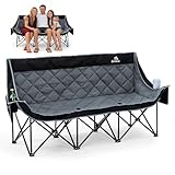 3 Person Camping Chair Padded Camping Chairs Oversized Double Camping Chair Heavy Duty Folding Camping Loveseat with Cup Holder and Phone Side Pocket 3 Person Camping Couch for Outdoor Sports,Black