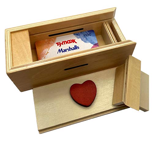 Puzzle Box Enigma Heart Secret - Money And Gift Card Holder In A Wooden Magic Trick Lock With Hidden Compartment Piggy Bank Brain Teaser Game #TOP2