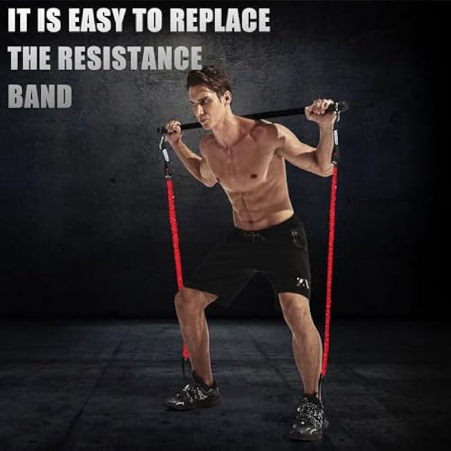 Resistance Band Bar, Portable Pilates Bar with Resistance Bands Home Gym Workouts Stick Squat Yoga Pilates Flexbands Kit for Full Body Shaping