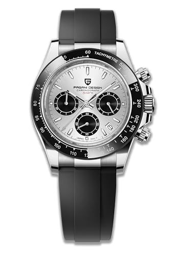 Pagani Design Ceramic Mens Bezel Stainless Steel Bracelet Chronograph Waterproof 100 m Sapphire Crystal Mens Watch(Silver Grey)