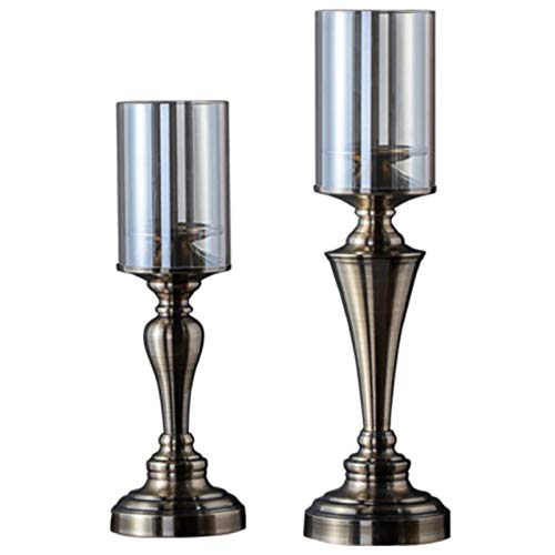 Candeladores de cañas con cañón de metal con candelabros de metal para la decoración del hogar de la fiesta de la ceremonia de boda, se adapta a las velas de cónicas de tamaño estándar, bronce (2pcs)