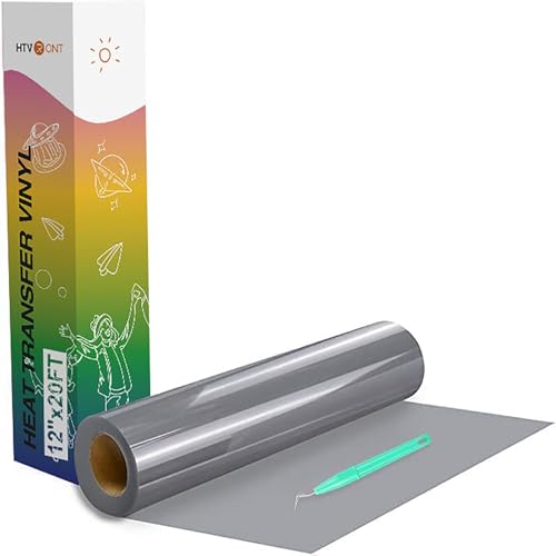 Image of HTVRONT HTV Rolls Heat Transfer Vinyl - 12 inch x 20ft Silver HTV Vinyl for Shirts, Iron on Vinyl for All Cutting Machines - Easy to Cut & Weed for DIY Heat Transfer Design (Silver)