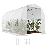 Outsunny Invernadero de Exterior 3,5x2x2 m Invernadero de Túnel con 6 Ventanas de Malla y Puerta Enrollable con Cremallera Invernadero de Huerto Anti-UV para Patio Jardín Blanco