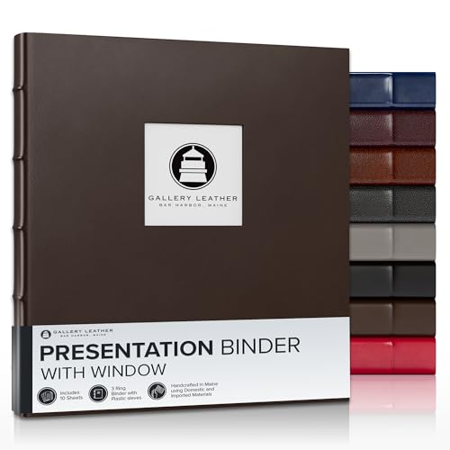 Gallery Leather 3 Ring Binder with Plastic Sleeves, Includes 10 Sheets, Sheet Size: 8.5