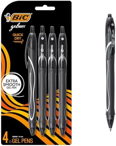 BIC Gel-ocity Retractable Quick Dry Gel Pen, Medium Point (0.7mm), Black, Comfortable Full Grip, 4-Count